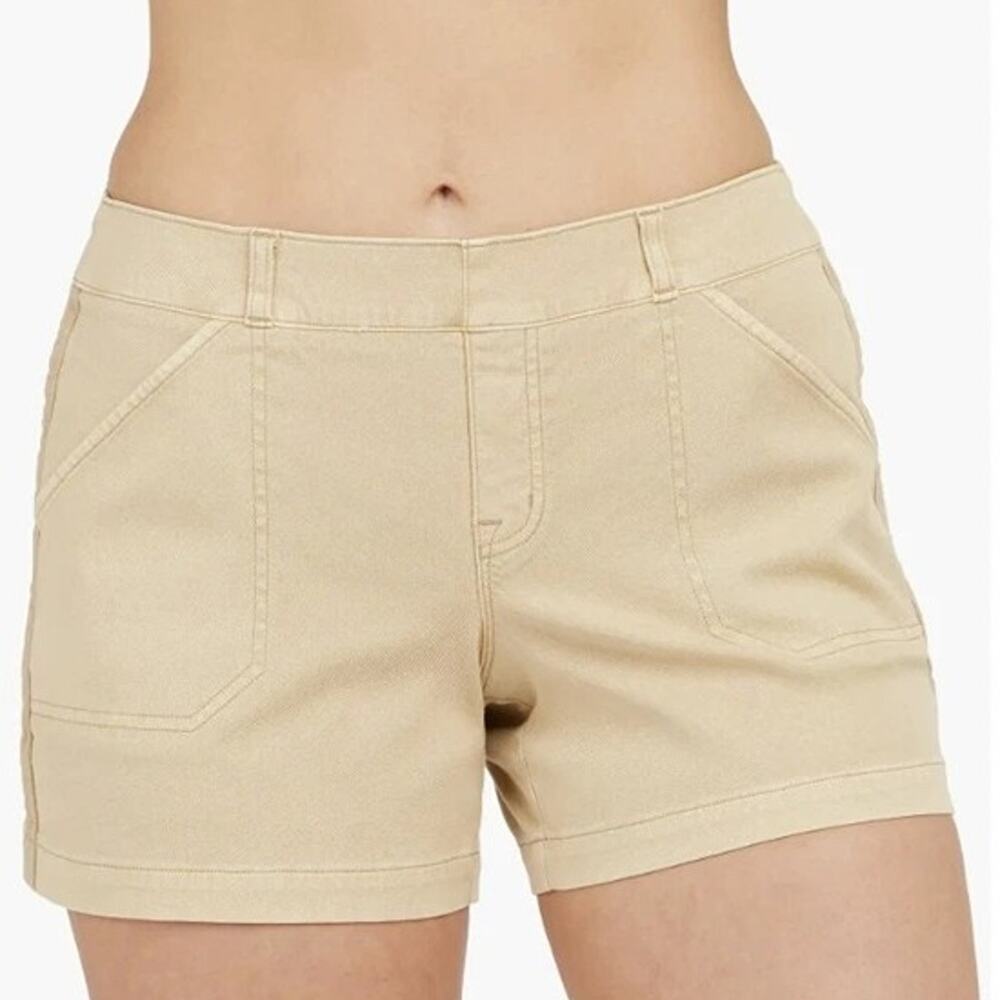 SPANX Stretch Twill Shorts NWT Almond Khaki Pull On Tummy Control Size Large